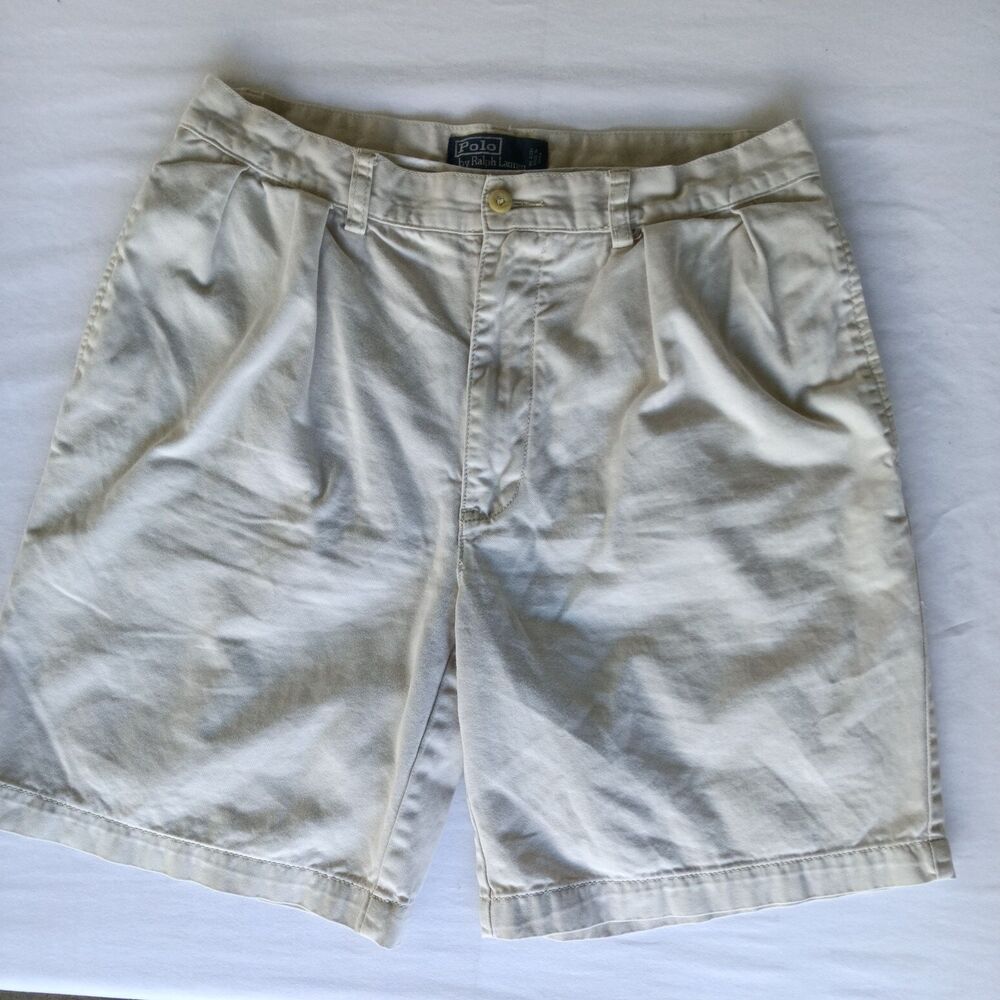 Vtg Polo by Ralph Lauren Beige Pleated Flat Front Men's Shorts